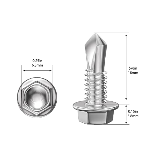 Wensilon (350Pcs) #8×5/8" Hex Washer Head Self Drilling Screws, 410 Stainless Steel Metal SheetScrews,TEK Screws, Sheet Metal Self Tapping Screws - color: Silver, size: #8×5/8"