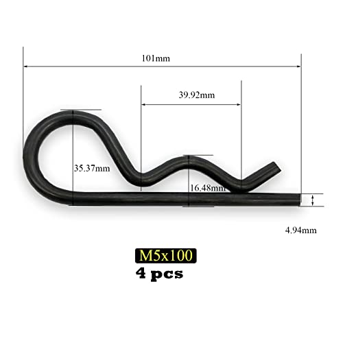 4 Pcs Heavy Duty Hitch Pins Clip R Clips Spring Retaining Wire Hair Pins Cotter Pin Strong Spring Tension Large Carter Pin R clip large for trailer Tractors Mower Cart Truck Black zinc M5x100mm - size: Black M5x100mm-4pcs