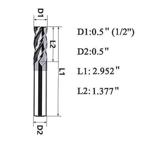 2PCS 1/2'' Carbide Square End Mill Bits Set, Milling Bits Cutter 1/2 Carbide End Mills for Alloy Steels/Hardened Steels, HRC 45 Deg Single End 4 Flute AlTiN Coating (2PCS 1/2in) - size: 2PCS 1/2in