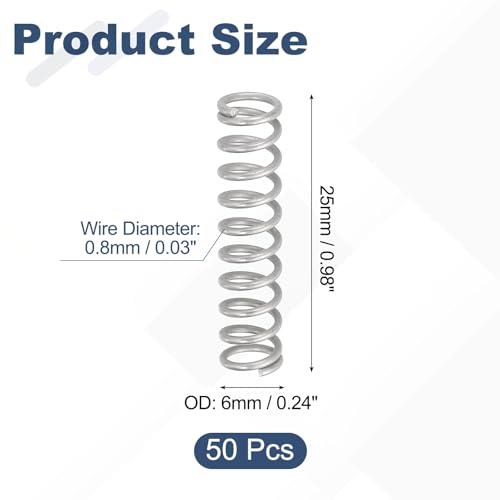 uxcell 50Pcs 304 Stainless Steel Compression Springs,0.8mmWD, 6mm ODx25mm L - size: 6mmx25mm