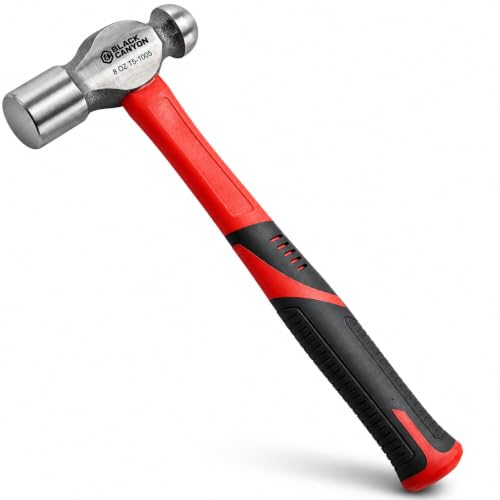 BLACK CANYON 8 oz Ball Peen Hammer, Dual-Head High Carbon Steel Hammer with Fiberglass Handle, Non-Slip Grip for Metalworking, Jewelry Making, Automotive Repair, Riveting, DIY & Workshop - size: 8 oz