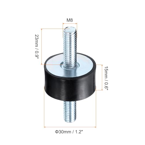 uxcell 4pcs M8x23mm Rubber Isolator Mounts with Studs 30x15mm Male Vibration Shock Absorber Zinc Plated Cylindrical Thread Mounts Anti Vibration Isolators with 8pcs M8 Lock Nuts - size: VV-D30*H15, M8*23