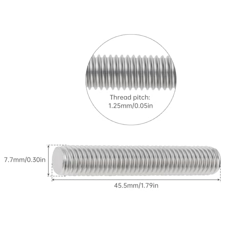 5 Pack M8-1.25 45mm Fully Threaded Rod 304 Stainless Steel 1.25mm Thread Pitch Screw Right Hand Threads Rods Bar Studs for Furniture Machinery Assembly (M8x45mm) - size: M8x45mm