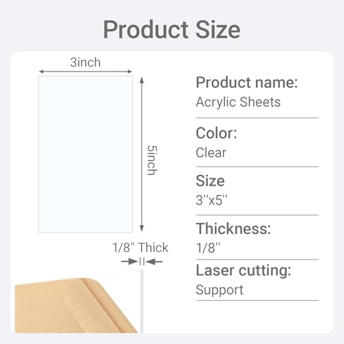 1/8" Thick (3mm) Clear Acrylic Sheet 3" x 5" - 6 Pieces | Cast Plexiglass for DIY Crafts, Sign, Photo Frame, Display Projects - size: 3 x 5"