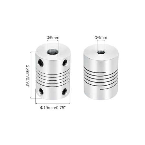 uxcell 2Pcs 4mm to 5mm Aluminum Alloy Shaft Coupling L25xD19 Flexible Coupler Beam for 3D Printer CNC Machine DIY Encoders and Motors Shaft,Silver - size: 4mm to 5mm