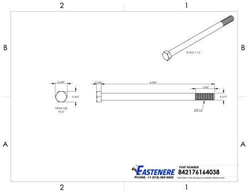 3/8-16 x 6 Hex Head Cap Screw Bolts, External Hex Drive, Stainless Steel 304, Partially Threaded, Stainless Steel, Quantity 5 - size: 3/8-16 x 6 Inch (5 Pack)