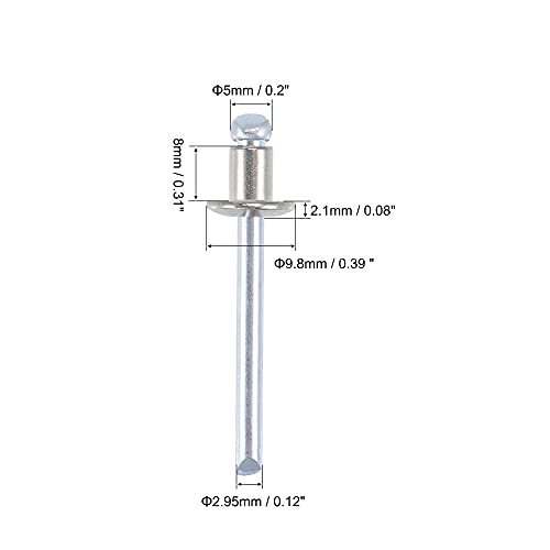 uxcell Blind Rivets 304 Stainless Steel 5mm Diameter 8mm Grip Length Silver 50pcs - size: 5mm x 8mm