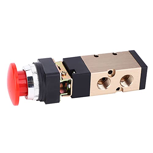 MV-10A Pneumatic Mechanical Valve 2 Position 5 Way Spring Return Push Button 1/4In PT Reversing Valve Spring Compressor Momentary Air Push Button Pneumatic Control Mechanical