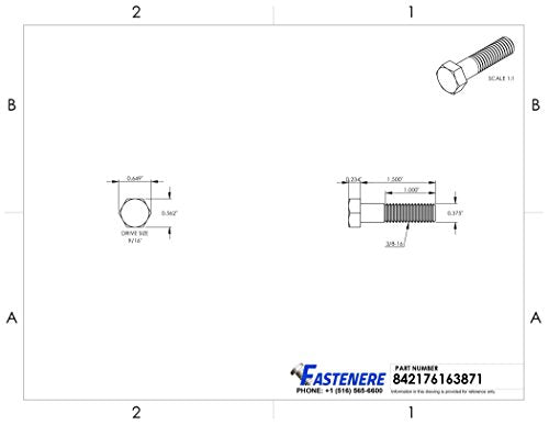 3/8-16 x 1-1/2" Hex Head Cap Screw Bolts, External Hex Drive, Stainless Steel 304, Partially Threaded, Stainless Steel, Quantity 10 - size: 3/8-16 x 1-1/2 Inch (10 Pack)