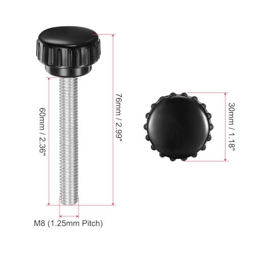 uxcell 4pcs Knurled Clamping Knobs M8 x 60mm Metric Zinc Plated Carbon Steel Male Thread Thumb Screw on Type 30mm Plastic Round Head Threaded Hand Bolt Stud Knobs Black - size: M8 x 60mm x 30mm