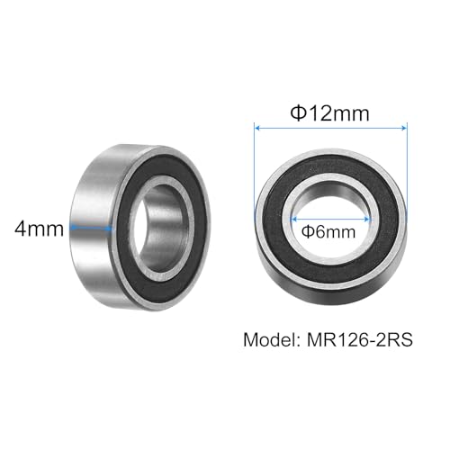 uxcell 10pcs MR126-2RS Miniature Deep Groove Ball Bearings 6x12x4mm Rubber Sealed Bearings for TRX4 1/10 RC Cars Trucks, 3D Printer, P6 (ABEC 3) - color: Black, size: 6x12x4mm