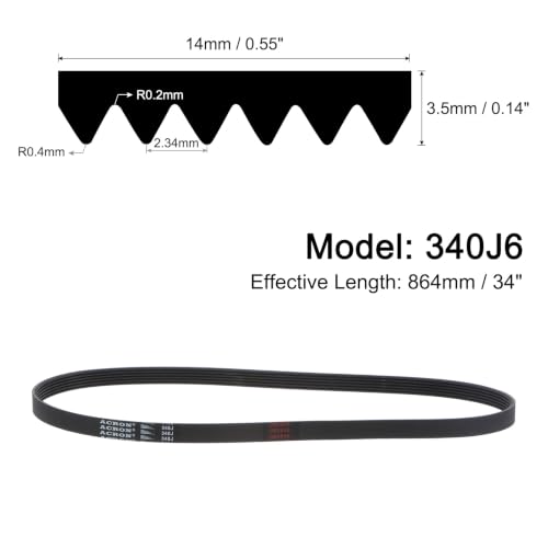 uxcell 340J6 PJ V-Ribbed Belt 6 Ribs 34" Length x 0.55" Width, EPDM Poly V Belt - size: 340J6
