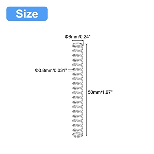 uxcell Compression Spring, 5Pcs 304 Stainless Steel, 6mm OD, 0.8mm Wire Size, 50mm Free Length, Silver Tone - size: 6x0.8x50mm