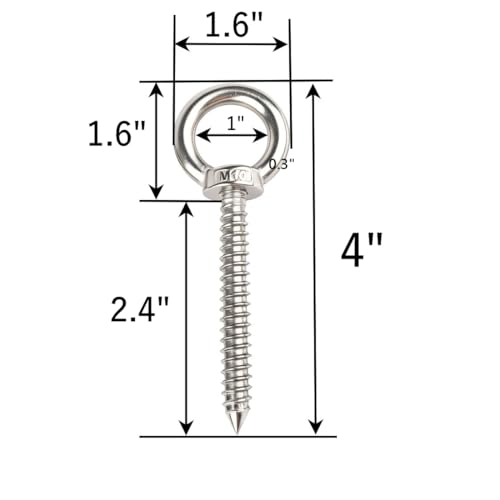4 Inch Heavy Duty Screw Eyes Hooks, M10 Stainless Steel Eye Bolts for Hammock Stand, Swing Chair, Yoga Heavy Uses, 4PCS