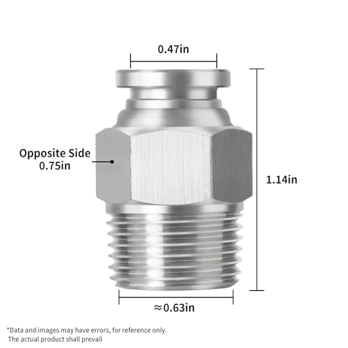 PNEUMATIC 304 Stainless Steel Male Straight 1/2 Inch Tube OD x 3/8 Inch NPT Thread Push to Connect Fittings (Pack of 5) - size: 1/2"OD x 3/8"NPT