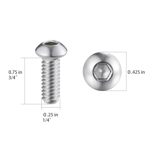 Wensilon (50Pcs) 1/4-20 * 3/4 Button Head Socket Cap Bolts Screws, 304 Stainless Steel, Allen Hex Drive, Bright Finish, Fully Machine Thread - color: Silver, size: A 1/4-20*3/4