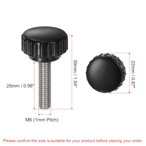 uxcell 6pcs Knurled Clamping Knobs M6 x 25mm Metric 304 Stainless Steel Male Thread Thumb Screw on Type 22mm Plastic Round Head Threaded Hand Bolt Stud Knobs Black - size: M6 x 25mm x 22mm
