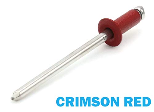 Colored Pop Rivets 1/8 Diameter #4 304 Stainless Steel Painted Blind Rivets 4-3, 1/8" x 3/16" Grip (100, Crimson Red) - color: Crimson Red