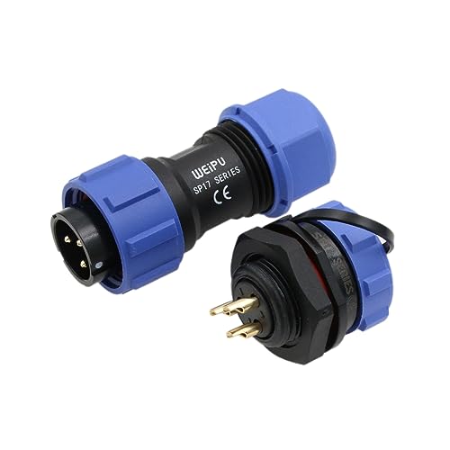 SP17 3 Pin Plug Socket Connector Aviation Circular Male Female 10A, Dustproof Cap 14AWG Wire for Industrial Power Outdoor Application - size: 3 pin 10A