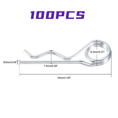 Steel Double Loop Hitch Pin Clip Various Size Fasteners, Multi-Use Cotter Hairpin Assortment Kit, Fit for Various Hitch Pins (M2X50 100PCS) - color: M2X50 100PCS