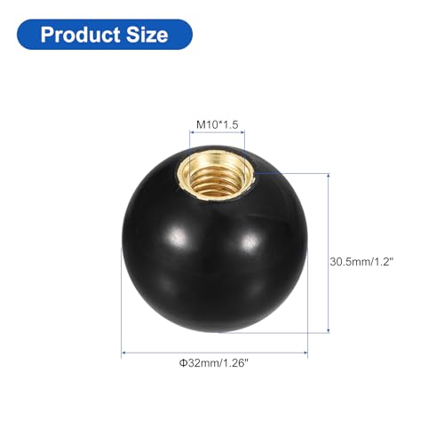 uxcell Threaded Ball Knobs, M10 Female Thread Thermoset Ball Knob 32mm Dia - color: Black, size: M10x32mm