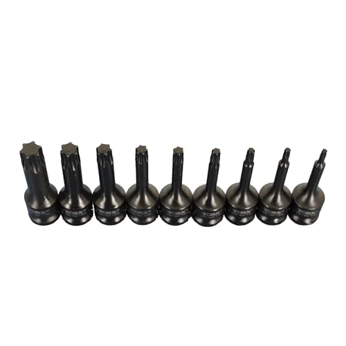 TEMO 9p T20-T70 3" Torx Star 6 Point Black Impact Bit Socket, 1/2" Drive - size: 9 pc set