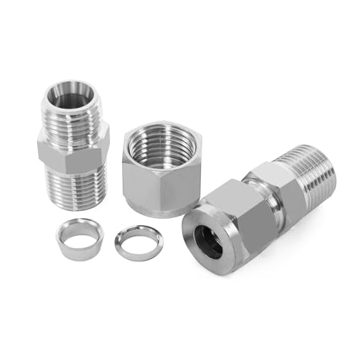 ChillWaves 304 Stainless Steel Compression Tube Fitting, 1/2" OD x 1/2" NPT Male Compression Union Connector(2-PACK) - size: 1/2" OD x 1/2" MNPT