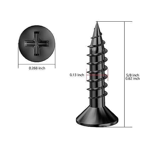 Wensilon (700Pcs) #6x5/8 Black Wood Screw Quick Metal Self Tapping Flat Head - color: Black, size: #6x5/8