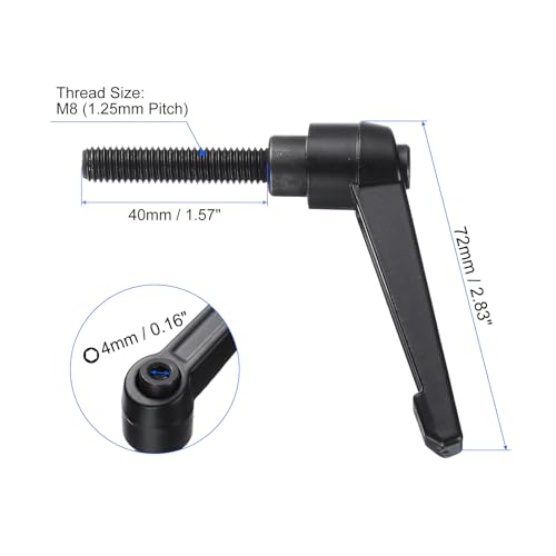 uxcell 4pcs Clamping Lever Handles, M8 x 40mm Black Oxide Carbon Steel Threaded Male Stud, Adjustable Handles Locking Quick Release Ratchet Push Button Bolt Knobs, Black - size: M8 x 40mm