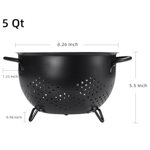 Metal Colander 5 Quart Powder Coated Self-draining Metal Strainer with Base,Kitchen Pasta Fruit Vegetable Basket with Double Handles (Light Black) - color: Light Black