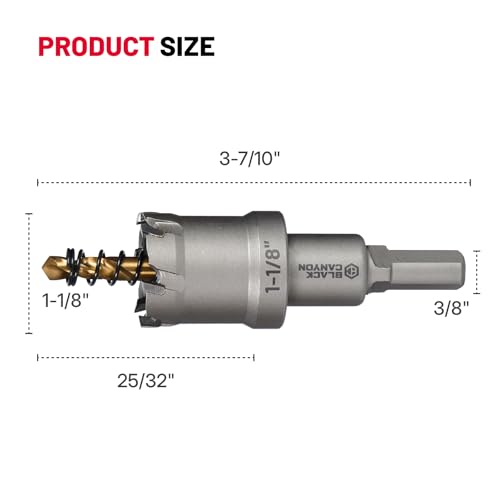 BLACK CANYON 1-1/8" Carbide Hole Saw, Doubling as Hole Saw & Drill bit with 3-Flat Shank and YG10X Carbide Cutter Head. Ideal for Stainless Steel, Aluminum, Carbon Steel - size: 1-1/8 inch