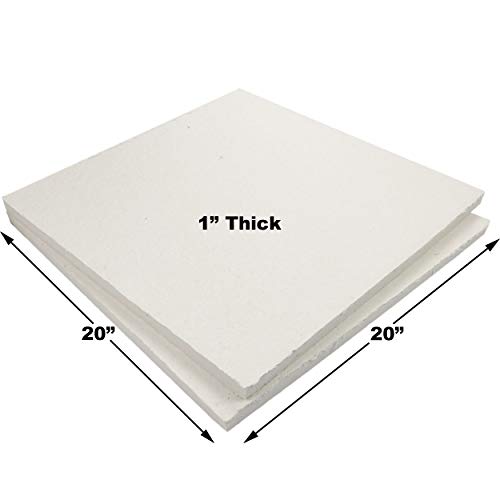 Ceramic Fiber Board Insulation, 2300F-Rated, 20" x 20" x 1", Pack of 2, for Boiler, Stove, Forge, Kiln, Baffle Board, 1019 - size: 1" x 20" x 20"