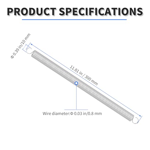 2pcs Extension Springs with Hook Ends, 0.8x10x300mm - size: 2Pcs 0.03*0.39*11.81in