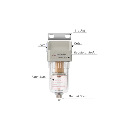 Air Compressor Water Separator 1/4”NPT,Compressed Air Line Filter,Air Dryer for Compressor AF2000-02,5 Micron Brass Element,Manual Drain,Bracket - size: 1/4"NPT