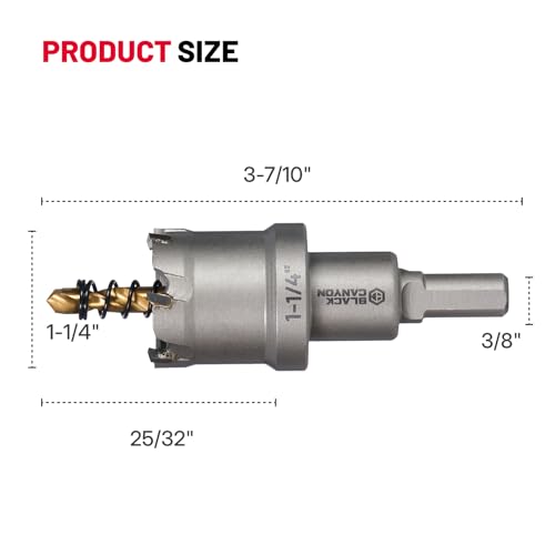BLACK CANYON 1-1/4" Carbide Hole Saw, Doubling as Hole Saw & Drill bit with 3-Flat Shank and YG10X Carbide Cutter Head. Ideal for Stainless Steel, Aluminum, Carbon Steel - size: 1-1/4 inch