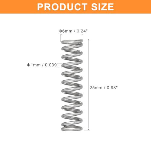 uxcell 5Pcs Compression Spring, Wire Diameter 0.039", OD 0.24", Free Length 0.98" 304 Stainless Steel Coil Mechanical Compressed Spring, Silver - size: 0.039" x 0.24" x 0.98"
