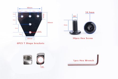 6 Sets 2020 Aluminum Profile T-Slot Corner Brackets, 5-Hole T-Joint Plates for 6mm Slot Extrusion (Black)