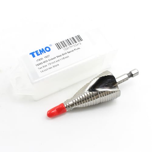 TEMO M35 Cobalt Spiral Step Drill Unibit Bit 7/8"&1-1/8" 2 Size, 1/4" Shank - size: 7/8" - 1-1/8", style: Spiral