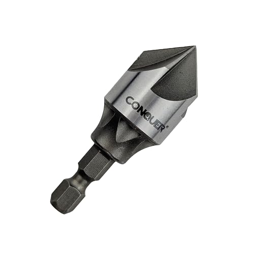 CONQUER 5 Flute Metal Countersink Drill Bit, 1/4" Hex Shank, 1/8"-3/4" - size: 1/8"-3/4" (3-19mm)