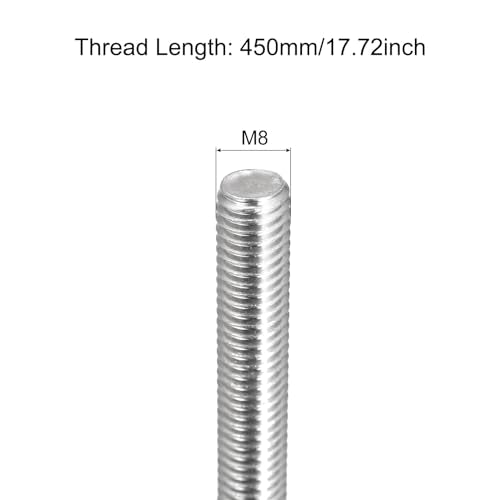 TOP-VIGOR 2Pcs M8-1.25 x 450mm Length Fully Threaded Rod, 304 Stainless Steel Right Hand Threaded Rods, Fully Studding Rod Bar for Anchor Bolts, Clamps, Hangers and U-Bolts - size: M8 x 450mm
