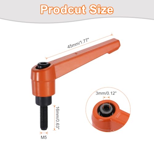 uxcell Clamping Lever Handles for Lathe, M5x16mm Male Thread Orange 4Pcs - size: M5x16mm