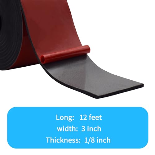 DEVNOL Self-Adhesive Neoprene Rubber Strips 1/8" Thick x 3” Wide x 12' Long, Sealing, Cushioning, Weather Stripping, Gaskets, and DIY Projects, Weatherproof - color: red adhesive backing, size: 1/8" x 3" x 12'