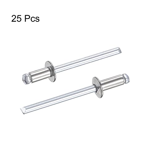 uxcell Blind Rivets, 304 Stainless Steel Pull Rivets Core Decoration Rivets 4mm Diameter 8mm Grip Length Silver Tone, 25pcs - size: 4mm x 8mm