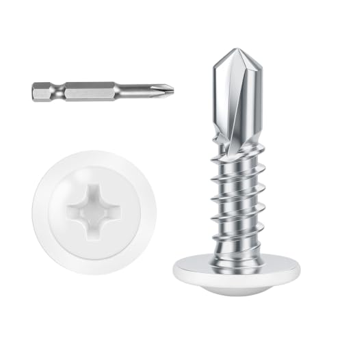 #8 x 1/2" (100 PCS) White Head Fast Self Tapping Sheet Metal Screws, Modified Truss Head Self Drilling Screw, Full Thread, Screwdriver Bit Included - color: White, size: #8 x 1/2"
