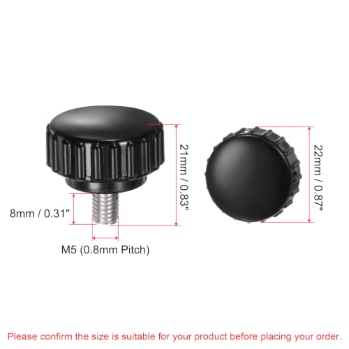 uxcell 6pcs Knurled Clamping Knobs M5 x 8mm Metric 304 Stainless Steel Male Thread Thumb Screw on Type 22mm Plastic Round Head Threaded Hand Bolt Stud Knobs Black - size: M5 x 8mm x 22mm
