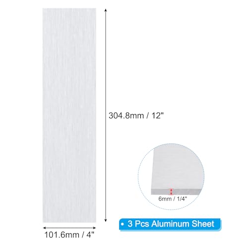 PATIKIL 6061 T651 Aluminum Sheet Metal 4 x 12 x 1/4(0.236") Inch 3Pcs Flat Plain Aluminum Plate Covered Stock with Protective Film, Heat Rectangle 6MM for Lndustry Crafting - size: 4" x 12" x 1/4"