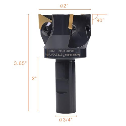 3/4" Shank Indexable End Mill, 2" Cutting Diameter with 3 Pcs Replaceable Carbide Inserts - size: 2 in