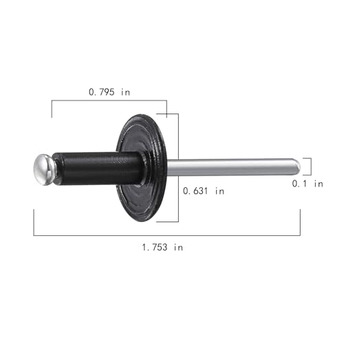 Wensilon(150 pcs) 3/16 * 1/2" Large Cap Open End Black Aluminum Blind Rivets,5 * 13 Blind Rivet - color: Black, size: 3/16*1/2