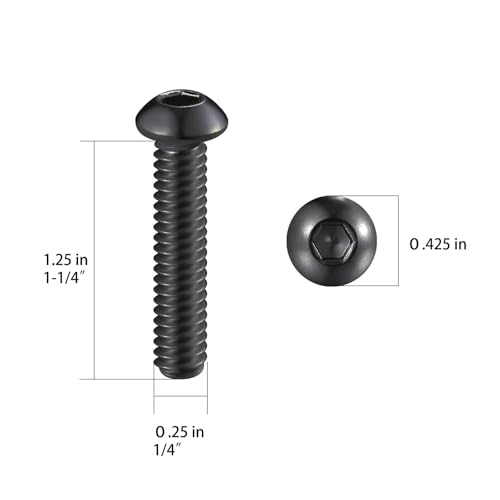 Wensilon (50Pcs) 1/4-20 * 1-1/4 Button Head Socket Cap Bolts Screws, 304 Black Stainless Steel, Allen Hex Drive, Bright Finish, Fully Machine Thread - color: Black, size: B 1/4-20*1-1/4