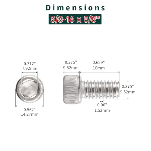 3/8-16 x 5/8" Socket Head Cap Screws (20 pcs), 304 Stainless Steel 18/8, Allen Hex Drive, Home Entertainment Furniture Screws, Fayeploo (with Hex Spanner) - size: 3/8-16 x 5/8"